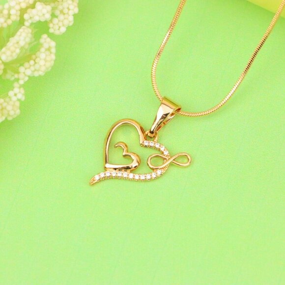 "Heart Infinity Mother-Child Rose Gold Pendant with Sparkling Stones, XPPT1279 - Picture 3 of 12